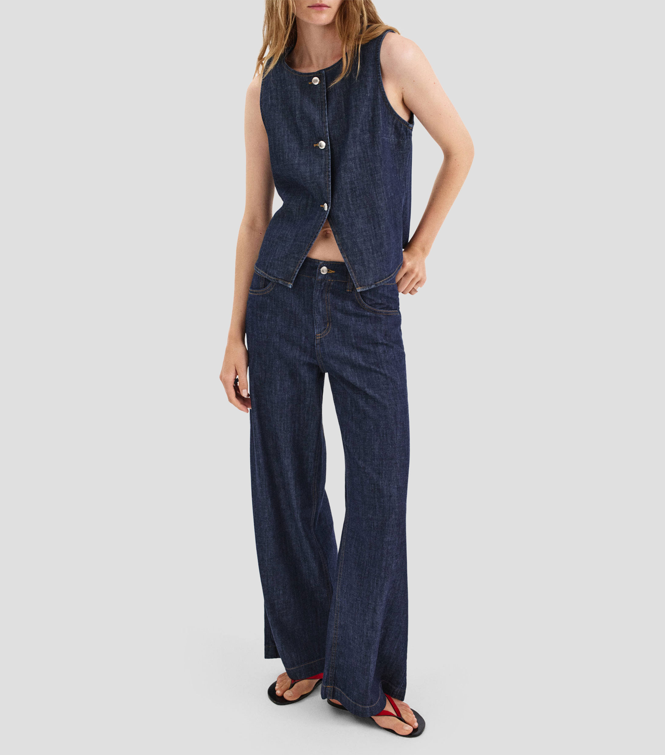 Top cuello redondo sin mangas liso Mujer